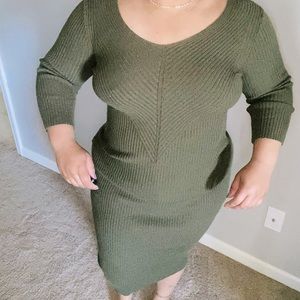 Olive Green Ribbed Dress (L)
